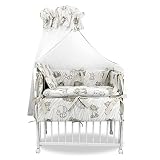 Baby Delux Beistellbett Set Babybett Stubenwagen weiß 90x40 mobil mit Rädern inkl. Matratze Bettwäsche (Safari)