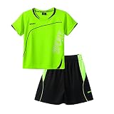 iixpin Trainingsanzug Kinder Kurz Sportanzug Jungen Zweiteiler Sport Fitness Fußball Outfits Kurzarm Shirt Top mit Shorts Sommer Sportbekleidung Grün 134-140/9-10 Jahre