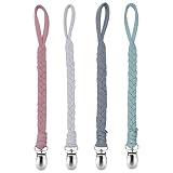 Schnullerkette Baumwolle Schnullerband Mädchen und Jungs Schnullerketten Clips für Lätzchen Dreieckstuch Sauger 4 Stücke(grau ） …