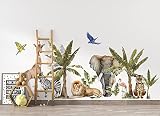 Osomhome | Wandtattoo Kinderzimmer Dschungeltiere | Wanddeko Tropische Jungenzimmer | Wandsticker Babyzimmer Tiere Tapete | Dschungel Kindertapete Schlafzimmer | os4016 (190x90cm)