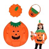 OUQIWEN Halloween Kürbis Kostüm,Kürbis Kostüm kinder,mit Kürbiskorb und Hut,Für Junge Mädchen Cosplay Halloween Party