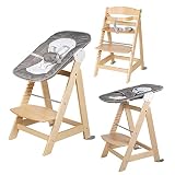 roba Born Up Babyhochstuhl Set 2in1 + Neugeborenen Aufsatz 'Sternenzauber' mit Liegefunktion - Kinderhochstuhl ab Geburt - Holz natur