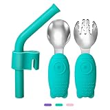 Babylöffel, Termichy Baby Gabel Löffel besteck baby Edelstahl Esslernbesteck mit silikon strohhalme Kinderbesteck mit Aufbewahrungsbehälter baby Utensilien18 Monate +(Grün)
