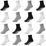 GRPSKCOS Stoppersocken Baby Kinder - 16 Paar ABS Socken Antirutsch Kinder Kleinkinder Babysocken für 0-5 Jahre Jungen und Mädchen (#1 5 Schwarz + 5 hellgrau + 6 weiß, 6-12 Monate)