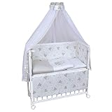 Baby Delux Beistellbett Babybett Stubenwagen weiß 90x40 mobil mit Rädern inkl. Matratze Bettwäsche Set (Shiny Teddy)