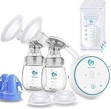Milchpumpe Elektrische,Bellababy Elektrische Milchpumpe Tragbare Doppelmilchpumpe,Doppelpumpe mit 6 Massagestufen und 9 Saugstufen,10Milchbeuteln,24mm