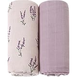 Lebze LifeTree Baby Musselin Swaddle Decke Tücher - 2 Stück 120x120cm Bio Baumwolle Baby Pucktücher für Junge und Mädchen, Lavendel Mauve