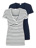 MAMALICIOUS Damen Mllea Org Tess Mix Top Nf 2pa Noos A. T Shirt, Pack:striped Snow White W/ Navy Blazer Navy Blazer, L EU