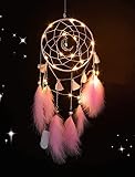 Nice Dream Traumfänger mit LED Licht, Handgemachte Dreamcatcher mit Federn, Maiden Zimmer Schlafzimmer Romantische Dekoration, für Wandbehang Wohnkultur Ornamente Handwerk Rosa