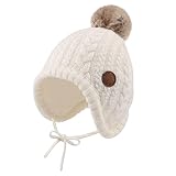 XIAOHAWANG Baby Wintermütze Mädchen Jungen Warm Strickmütze mit Pompom Niedliche BabymüTZE Herbst,Winter (Weiß, 6-18Monate)