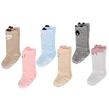 LACOFIA 6 Paar Unisex Baby Rutschfest Kniehohe Lange Socken Kleinkind Mädchen Baumwolle Kniestrümpfe 0-1 Jahre