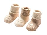 DEBAIJIA Bio-Baumwolle Babysocken für 0-6 Monate Jungen Mädchen Neugeborene Kleinkind Dicke Warm Socken Set 3er Pack Mom/Dad - XS