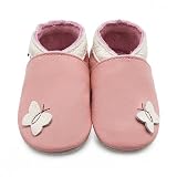 Mejale Krabbelschuhe Baby Echtleder, Lauflernschuhe mit Weicher Veloursledersohle, Atmungsaktive Barfußschuhe für Erste Schritte, Jungen Mädchen,Rosa,6-12 Monate