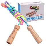 KLEINTOBER I premium Springseil Kinder I Hüpfseil Set I Seil mit Mitteverstärker I 220cm I verstellbar I Rainbow I Anleitung für Seilspringen I Urkunde für Motivation I ideal als Geschenk