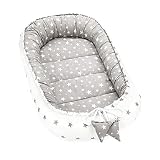 Babynest Neugeborene Nestchen Baby 90x50 cm - Kokon Handmade zweiseitig aus Baumwolle Waffel mit Oeko-Tex Babynestchen Sterne Grau-Weiß