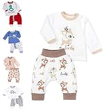 Baby Sweets® Unisex 2er Baby Set mit Baby Hose & Baby Langarmshirt für Mädchen & Jungen / Baby Outfit in Braun & Beige im Reh-Motiv / Baby Kleidung Set aus Baumwolle in Größe: Newborn (56)