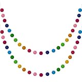 2 Stück Wolle Filz Ball Girlande Bunte Pom Pom Girlande Handgefertigt 6,5 Fuß Lang 24 Bälle Filz Kugel Girlanden für Wand Christbaum Schmuck (Regenbogen)
