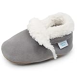 Dotty Fish Barfuß-Hausschuhe aus Wildleder für Babys & Kinder – Fleecegefütterte Winter-Pantoffeln für Jungen & Mädchen – Rutschfeste Sohle, Warm & Gemütlich - Grau 12-18 Monate
