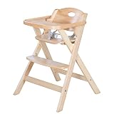 roba Klapphochstuhl mit Essbrett - Baby Hochstuhl platzsparend klappbar - Kinderhochstuhl mit 3 Punkte Gurt - ab 6 Monaten - Holz natur, 1 Stück (1er Pack)