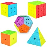 KidsPark Zauberwürfel Set, 5 Stück Magic Speed Cube Set 2x2 3x3 4x4 Puzzle Würfel Pyraminx Megaminx Speedcube, Stickerless Magic Cubes Speed Puzzle Cube für Kinder & Erwachsene