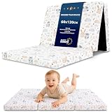 Klappmatratze Faltbare Reisebett Baby Matratze 60x120 cm - Faltmatratze für Kinder Gästematratze klappbar Babymatratze Bodenmatratze Schlafmatratze und Reisematratze Eulen