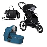 X-lander Kombikinderwagen zum Joggen 2 in 1 X-RUN Buggy mit Babywanne Kinderwagen Joggen Kompletset Buggy Gelände Sportbuggy Laufkinderwagen Jogging-Buggy Profi (Petrol night)