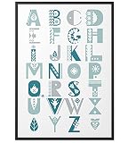 Papierschmiede® Kinderposter in A4 (21x30 cm), Wanddeko für Kinderzimmer oder Spielecke, Geschenk für Mädchen & Jungen, Wandbild Dekoration mit Sprüchen ohne Rahmen, Schule ABC türkis