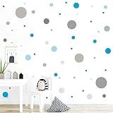 malango® 78 Wandsticker in vielen verschiedenen Farbkombinationen Punkte Kinderzimmer Wandtattoo Kreise Set selbstklebend Kids grau-hellblau-blau
