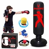 Aufblasbarer Boxsack – Freistehender Mit Reflexball, Boxhandbandagen & Kostenloser Luftpumpe – Sofortige Bounce Back für Indoor & Outdoor Kampfsport Praxis, Karate, Schwarz