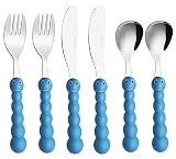 EXZACT Kinderbesteck 6 teiliges Edelstahl - Spülmaschinengeeignet -Kinderbesteckset ab 2 Jahre - 2 x Gabeln, 2 x Sicherheitsmesser, 2 x Esslöffel (Raupe x 6)