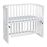 babybay Maxi Comfort Plus Beistellbett & Stubenwagen aus massivem Buchenholz / Zustellbett mit Verschlussgitter / stufenlos verstellbar & umweltfreundlich / mitwachsendes Babybett(weiß lackiert)