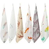LifeTree Baby Musselin Waschlappen, 6 Stück weiche Bambus Baumwolle Baby Handtuch für Jungen und Mädchen, 27x27 cm Waschlappen Kinder Tücher