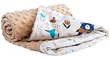 Medi Partners Babydecke Baby Decke Neugeborenen - Kuscheldecke Geschenk Babydecken 75x100cm für Kleinkinder Mädchen Krabbeldecke Kinderbett Kinderwagen 100% Baumwolle (Boho Animals mit beige Minky)
