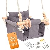 SWINGG® Babyschaukel Indoor Outdoor - Schaukel Baby und Kleinkind mit Sicherheitsgurt, Befestigungsset & Anti-Rutsch Sitzkissen, Baby Schaukel aus Holz & Baumwolle, Zertifiziert für EU
