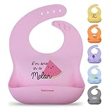 Kiddo Feedo Silikon Baby Lätzchen mit Auffangschale, 6 Skandinavische Designs, BPA, PVC und Plastik-frei, Rosa
