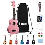 Donner Ukulele für Anfänger Sopran Ukulele Kit 21 Zoll Pink mit Nylon Saiten Hawaii Gitarre