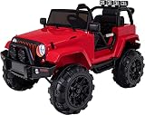 Actionbikes Motors Kinder Elektroauto Offroad Jeep Adventure - Rc 2,4 Ghz Fernbedienung - Softstart - SD-Karte - USB - MP3 - Elektro Auto für Kinder ab 3 Jahre - Geländefahrzeug (Rot)
