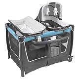 GOPLUS 4 in 1 Reisebett, Laufgitter Wiege Windeltisch, ab Geburt bis 15 kg, mit Matratze&Wickelauflage, Mobil & Faltbar, mit Anhänger&Musik, mit Ablage, mit Tragetasche (Blau)