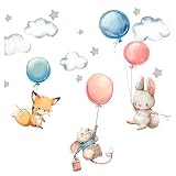 Little Deco Wandtattoo Babyzimmer Hase Fuchs und Maus I Wandbild L - 148 x 82 cm (BxH) I Luftballons Sterne Kinderbilder Junge Kinderzimmer Mädchen Aufkleber DL312