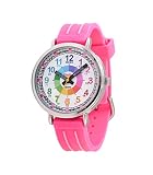 KIDDUS Lern Armbanduhr für Kinder, Jungen und Mädchen. Analoge Armbanduhr mit Zeitlernübungen. Zeit Lehrer. Time Teacher. Minuten und Stunden Beschriftet. Rosa