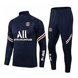 SuaMomente Paris Trainingsanzug Anzug, Fußballclub Herren Langarm-Sportbekleidung Atmungsaktives Sporttraining Fitness Laufanzug Trainingsanzug Jogginganzug Kinder Jungen,Blau,S