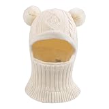 XIAOHAWANG Wintermütze Jungen Warme Strickmütze Mädchen Dicke Kindermützen Schlupfmütze Winddicht Kälteschutz Mütze für Baby, Kinder (Weiß, 6-36Monate)