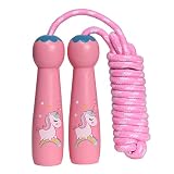 Sprungseil Kinder Verstellbare, Kinder Springseil mit Holzgriff, Hüpfseil Seilspringen Kinder Baumwolle, Kids Skipping Rope Geschenke für Jungen und Mädchen 4 5 6 7 8 9 10 jahre