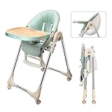 OUNUO Baby Hochstuhl Vertehllbar und Klappbar kinderhochstuhl mitwachsend Kindersitz Kinderstuhl mit Sicherheitsgurt 6 Monaten bis 3 Jahre PU Leder Kissen (Grün)