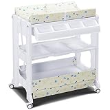 GOPLUS Multifunktionaler Wickeltisch, Drehbar Changing Table mit Bremse, Dreistufiges Mobiles Wickelkombination mit Badewanne & Seifenschale & Windelunterlage (weiß)
