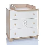 Baby Wickel-Kommode mit abnehmbaren Wickelauflage Aufsatz und 3 grossen Schubladen: weiß-beige
