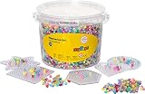 myToys ORIGINALS Bügelperlen im Eimer, 12.500 Stück, Glitzer Pastell-Mix, mit 5 Steckplatten: Kreis, Quadrat, Sechskant, Herz und Stern