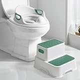 DEANIC Toilettensitz Kinder mit Tritthocker für Kinder, Töpfchen für Kinder mit Hocker Kinder ab 1-7 Jahre, Töpfchen Kindertoilette, Baby Sitz Anti-Rutsch Polster Kloaufsatz (Grün+weiß)