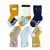 J Poqobog Baby Anti Rutsche socken Baumwollsocken Mädchen stoppersocken Kinder kindersocken Jungen Babysocken krabbelsocken warmhalten 3/6Paar (Starlight and pinguine, 1-3 Jahre)