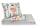 JOERRES Decke Kindergartenkind 2seiting XXL Minky 100 x 135 cm Babydecke Kuscheldecke (Waldtiere / Grau)